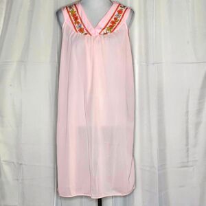 Philmaid Vintage Rose Coral Pink Floral V-Neckline Sleeveless Shift Nightgown